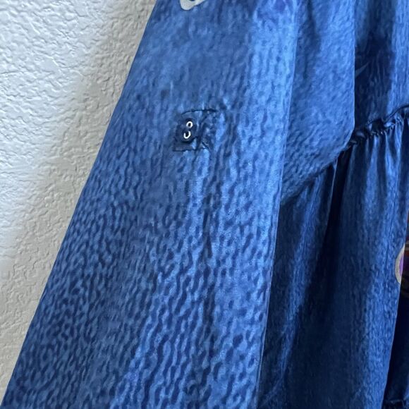 Johnny Was Sascha Silk Shirt Dress Tiered Sz S Long Slv Blue Paisley Spray - Picture 4 of 9